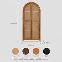 Armoire de salon en chêne à 2 portes avec dessus arqué, style provincial français, armoire de rangement en rotin, sur mesure OEM ODM