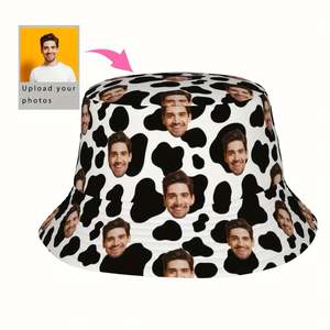 Chapeau seau unisexe à imprimé visage personnalisé, accessoire de mode d'été avec motif de dessin animé pour les voyages en plein air et les streetwear pour hommes et femmes - Product Image 3