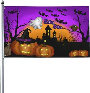 Produto promocional 3x5 pés decoração ao ar livre pendurado jardim gramado feriado padrão halloween horror noite abóbora lanterna bandeira