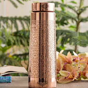 Vaisselle traditionnelle chinoise en cuivre avec couvercle, motif décoratif gravé - Product Image 1