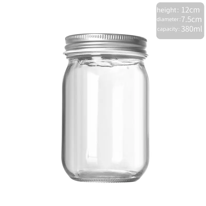 Hochwertiges Glas Lebensmittel-Glas 380 ml Obst-Speicherbehälter klares Glas-Glas f mit Aluminium-Deckel