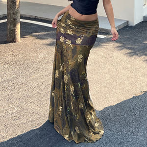 Falda larga de malla con estampado paisley vintage, falda ajustada estilo sirena, falda midi vintage chic - Product Image 4