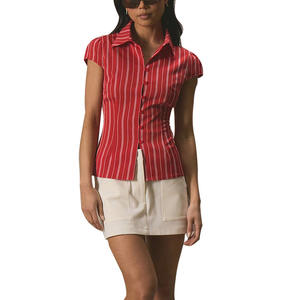 Cárdigan adelgazante de estilo europeo americano para mujer, Blusa de <span class=keywords><strong>manga</strong></span> <span class=keywords><strong>corta</strong></span> a rayas, Vintage transfronterizo para <span class=keywords><strong>Amazon</strong></span> EBay, verano 2025 - Product Image 5