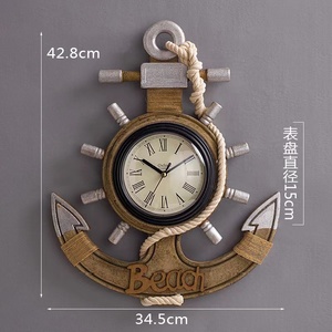 Retro Old Anchor Timón Decoración mediterránea Reloj de pared de madera - Product Image 4