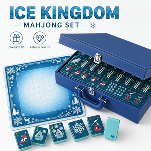 Ensemble de Mahjong américain de luxe Ice Kingdom avec tuiles en acrylique, tapis en peluche et étui portable en cuir véritable - Cadeau élégant pour les soirées jeux - Product Image 6