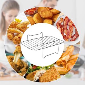 Grille <span class=keywords><strong>de</strong></span> friteuse à air en acier inoxydable 201 - Étagère <span class=keywords><strong>de</strong></span> cuisson rectangulaire à double niveau pour friteuses à air à double panier - Product Image 2