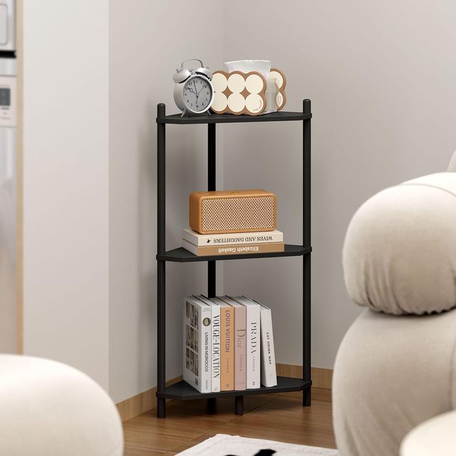 Small Bamboo Corner Shelf 3 Tier Bookcase Plant Stand for Kitchen, Bedroom, Office, Modern Home Decor