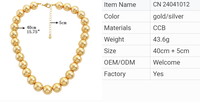 Collier simple tendance 2026 en gros pour femmes, plaqué or, boule ronde, chaîne à maillons en plastique CCB, pour cadeau