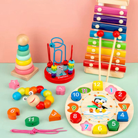 Ensemble de Jouets Montessori Éducatifs pour Enfants, Jeu de Société Puzzle Horloge Animaux en Bois, Musical et d'Association, pour Garçons et Filles