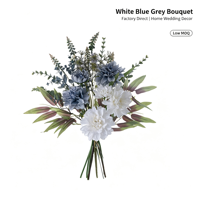 Bouquet de fleurs artificielles personnalisées en dahlia blanc et bleu pour la décoration de la maison, Noël, mariage, arrangement floral élégant