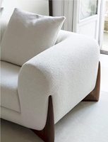 Ensemble de canapés 3 places rembourrés style Wabi-Sabi moderne, pieds en bois de frêne massif, beige crème pour appartement, hôtel, maison, salon