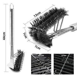 3 Trong 1 BBQ Nướng Bàn Chải Với <span class=keywords><strong>Scraper</strong></span> Và Treo Móc Dây Thép Bền Lông Thoải Mái Non-Slip Grip Cho BBQ Làm Sạch - Product Image 2