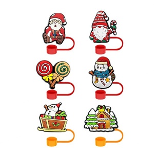 En gros, embouts de paille en silicone personnalisés de 10 mm, motif Père Noël Anime, pour bouteilles d'eau de 40 oz, accessoires pour pailles et articles de boisson - Product Image 5