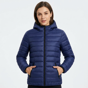 Blue Eco-friendly Thick Puffer <b>Jacket</b> Front Unisex Winter Casual Windproof Zipper Closure Regular Fit Solid Color OEM Service - Product Image 1