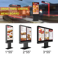 Pantalla Triple de 55 Pulgadas para Exteriores, Tablero de Menú Digital de 3000nits, Legible Bajo la Luz Solar, Señalización Digital Impermeable para Servicio de Drive-Thru