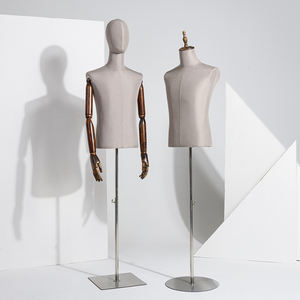 Maniquí de <span class=keywords><strong>Torso</strong></span> Masculino de Tela para Exhibición en Vitrina, Maniquí Femenino de Medio Cuerpo con Brazos de Madera - Product Image 1