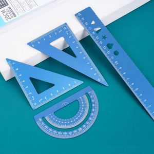 Juego de Dibujo de 4 Piezas de Aleación de Aluminio - Kit de Reglas Geométricas Grabadas con Láser con Regla Recta y Triángulos para Dibujo Técnico y Escuela - Product Image 1