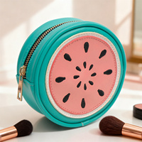 Bolsa Cosmética Redonda de Sandía al por Mayor con Logotipo Personalizado, Estuche con Cremallera de Cuero Vegano, Diseño de Frutas, Regalo de Maquillaje para Empresas