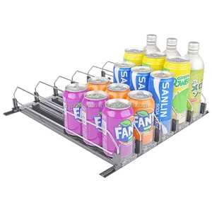 슈퍼마켓 소매 냉장고 전시 자동 급식 조정가능한 플라스틱 봄 적재된 병 통조림으로 만들어진 음료 음료 선반 미는 사람 체계