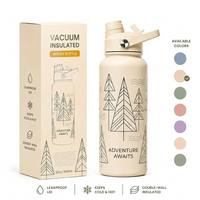 Bouteille isotherme douce au toucher de 32 oz avec logo personnalisé, sans BPA, anti-fuite, en acier inoxydable, avec poignée de transport
