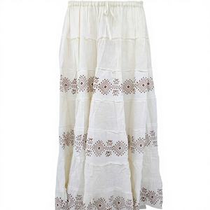 Jupe longue évasée géométrique bohème 2026 pour femme, taille élastique, à volants, en coton brodé, respirante, séchage rapide, douce, style ethnique - Product Image 1