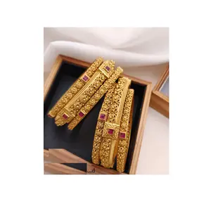 Gelang perhiasan pengantin India kualitas Premium dengan gelang emas desain kustom dari ekspor India