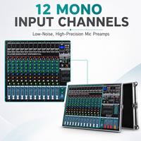 Table de mixage amplifiée 12 canaux EP-12ant 600W x 2 avec amplificateur de puissance, flight case, égaliseur 6 bandes, 24 DSP, USB, Bluetooth, 48V pour scène live et église