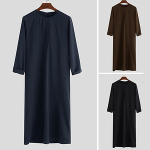 เสื้อผ้าอาหรับอาหรับดูไบสำหรับผู้ชายมุสลิมตะวันออกกลางใหม่สีทึบ - Product Image 1