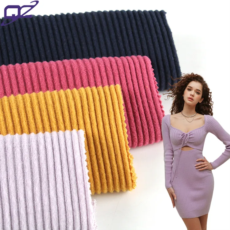 Super soft anti bacteria viscose rayon polyester spandex stretch one side brush wide rib fabric for sweater clothing