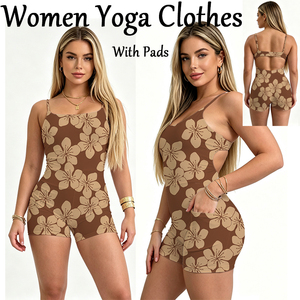 <span class=keywords><strong>Tuta</strong></span> da Yoga per Donna ODM, Personalizzata <span class=keywords><strong>con</strong></span> Stampa Floreale Hawaiana, Abbigliamento Sportivo Estivo <span class=keywords><strong>con</strong></span> <span class=keywords><strong>Tasche</strong></span>, Senza Maniche, <span class=keywords><strong>con</strong></span> Spalline Sottili - Product Image 1