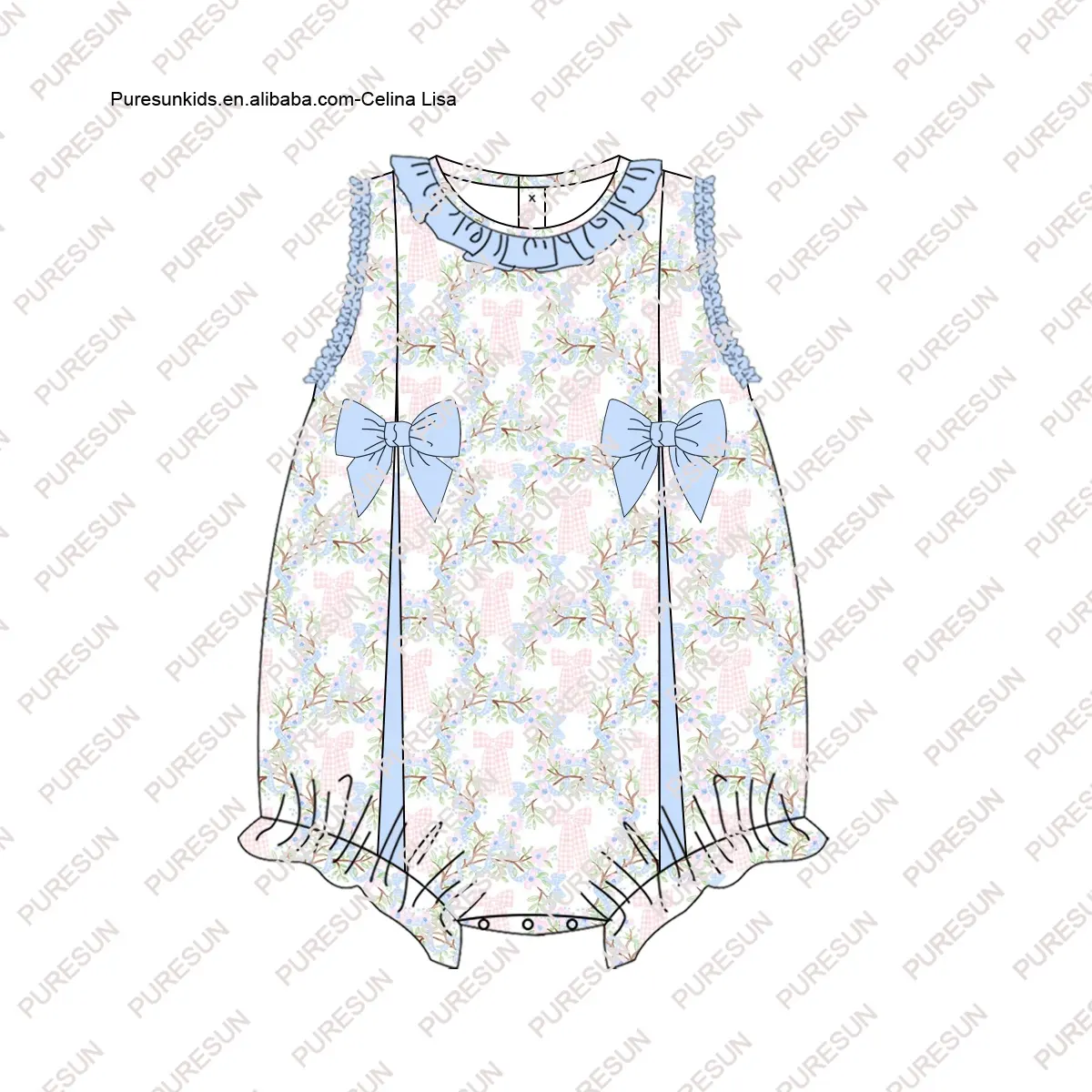 Custom 2024 Kinderkleding Lente Zomer Baby Meisje Strik Bloemenprint Ruche Outfits Peuter Meisjes Shorts Sets