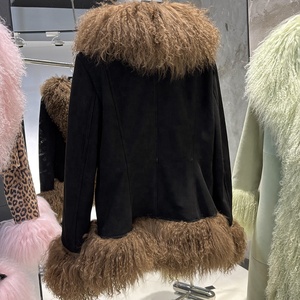 <strong>Black</strong> Leather Coat Mongolia Fur Collar Coat Real <strong>Suede</strong> Leather <strong>Jacket</strong> for Women 2025 Winter Outerwear - Product Image 3