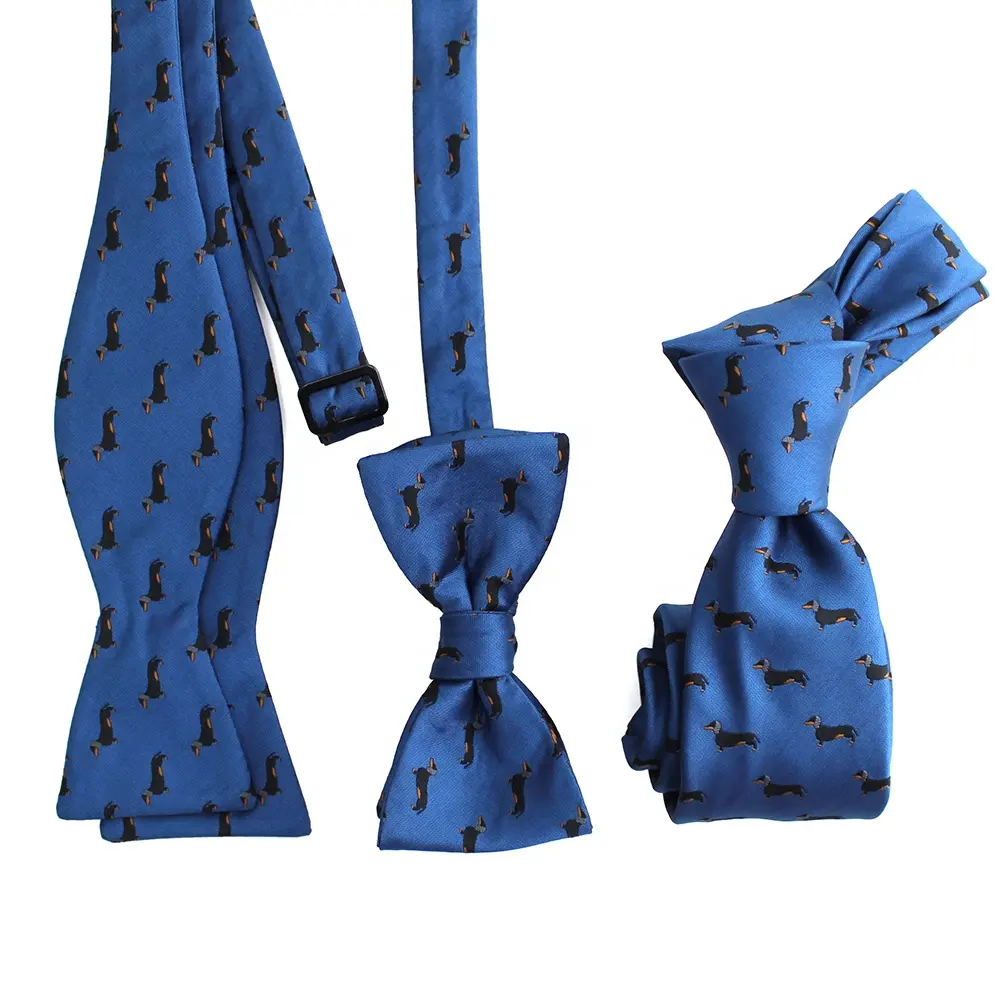 Cute Men's Friend Daschund Microfiber Polyester Woven Bow Tie Slim Mens Ties Blue Custom Hunting Animals Necktie Dog For Men