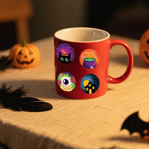 Pegatinas Redondas de Calabaza de Dibujos Animados con Diseños Únicos de Halloween para Niños, Etiquetas Decorativas para Fiestas - Product Image 5