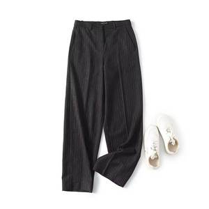SHENZHU <strong>Women</strong> 2024 Autumn New Fashion Smart Modern <strong>Pinstriped</strong> Flannel Pants Vintage High Elastic Female Ankle <strong>Trousers</strong> - Product Image 1