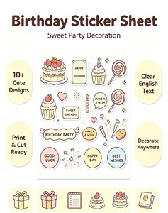 Custom decorative Birthday Stickers Set cute stickers for girls with Cake Cupcake <b>Lollipop</b> <b>Hearts</b> and Wishes - Product Image 6