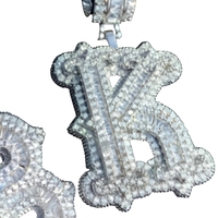 Collier personnalisé avec lettre en zircon scintillant, chaînes plaquées or, pendentif en cristal de glace baguette, style hip-hop unisexe