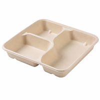 Barquette alimentaire jetable compostable en pulpe moulée, sans PE, biodégradable, à 3/4 compartiments, pour restauration rapide JUNYI