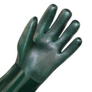 Guanti da Lavoro Industriali Resistenti a Doppio Rivestimento in PVC Verde Scuro a Maniche Lunghe, Resistenti ad Acidi, Oli e Prodotti Chimici, con Presa Antiscivolo - Product Image 4