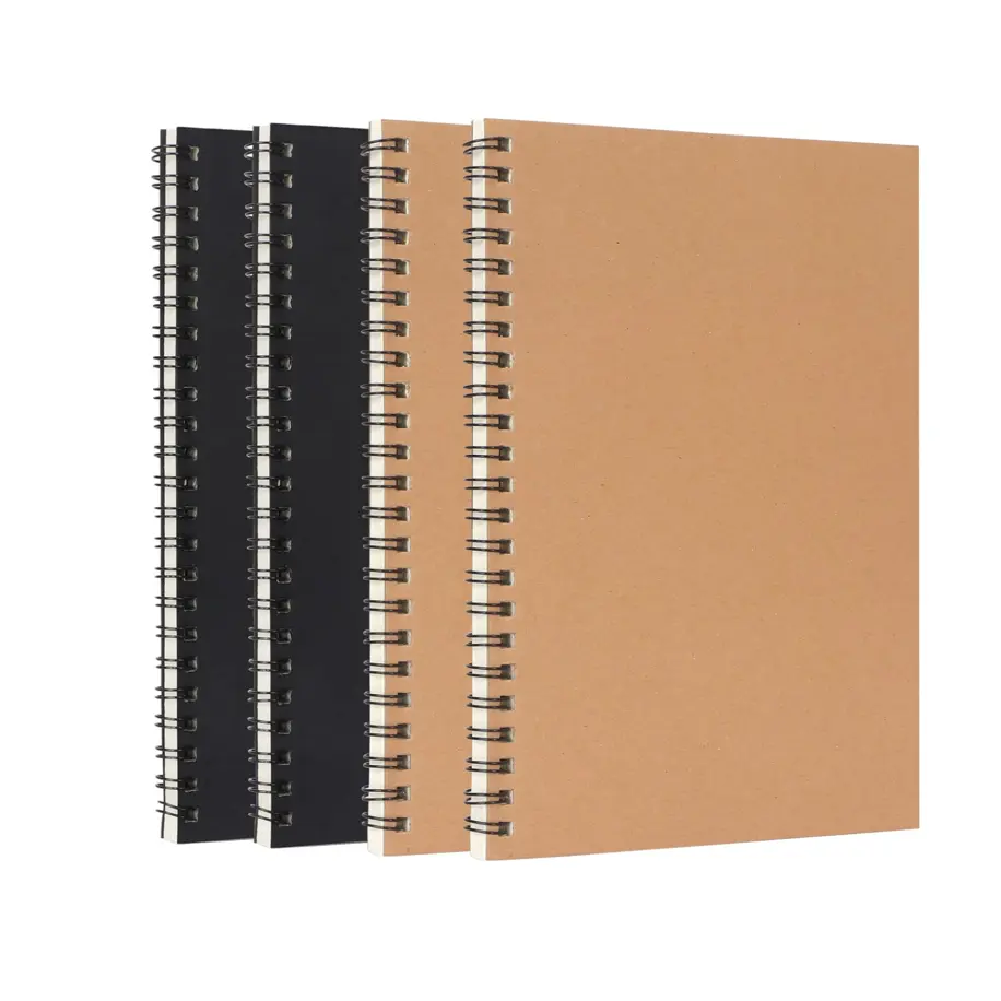 A5 Simple Custom Logo Journals Lined Grid Simple Black kraft Cover Spiral Notebook For Business