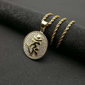 yunnique <b>Titanium</b> Steel Gold Plated Diamond Encrusted Shurangama Mantra Round Pendant Necklace For Gift - Product Image 3