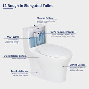 OVS UPC 1.1gpf Inodoro de estilo norteamericano ahorrador de agua Sifón de doble descarga Inodoro de una pieza alargado de lujo para el mercado americano - Product Image 4