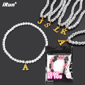 Collar <span class=keywords><strong>IRun</strong></span> personalizado unisex de hip hop con inicial cristiana, de alta resistencia, con pedrería brillante y cuentas, dije de letra A-Z, de aleación, para <span class=keywords><strong>fiestas</strong></span> de béisbol - Product Image 1