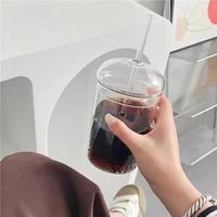 Tasses à café en verre transparent de 450 ml à simple paroi avec couvercle et paille pour le thé et l'eau – Vaisselle de bureau
