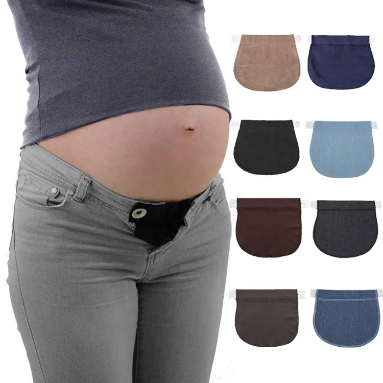 Cinto extensor de maternidade ajustável jeans, azul, preto, elástico, cintura, botão, tira, tecido