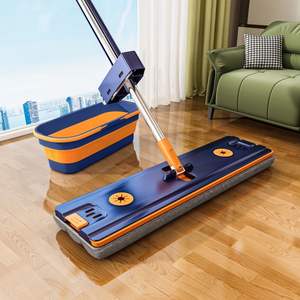 42Cm Roestvrijstalen Microfiber Platte Dweil Met Lange Steel En Vouw Emmer Huishoudelijke Reiniging Voor Huisvloeren - Product Image 1