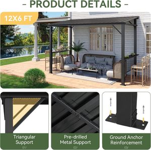 Abri de jardin BBQ extérieur toutes saisons 12x6FT avec toit en acier incliné, gazebo permanent en métal pour terrasse, jardin, pont - Product Image 4