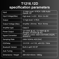 Audiowinner T1216.12D Amplificateur de voiture DSP classe D 16 canaux avec boîtier en aluminium Égaliseurs de séparation à 2 canaux Crossovers