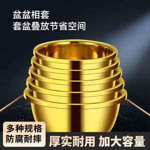 Lavabo Redondo de Acero Inoxidable Color Dorado, Fácil de Limpiar, Pulido, para Baños - Product Image 4