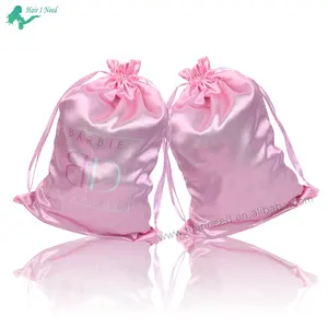 High Quality Luxury Custom Satin Dust Bag Soft Wig Hair Extension Satin Drawstring bags With Logo For Hair Bundles
